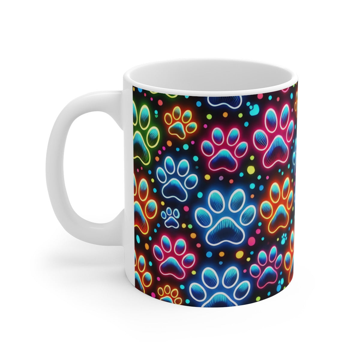 Mug Pattes d’Animaux Multicolores Effet Néon  Empreintes Fluorescentes pour Passionné(e) d’Animaux