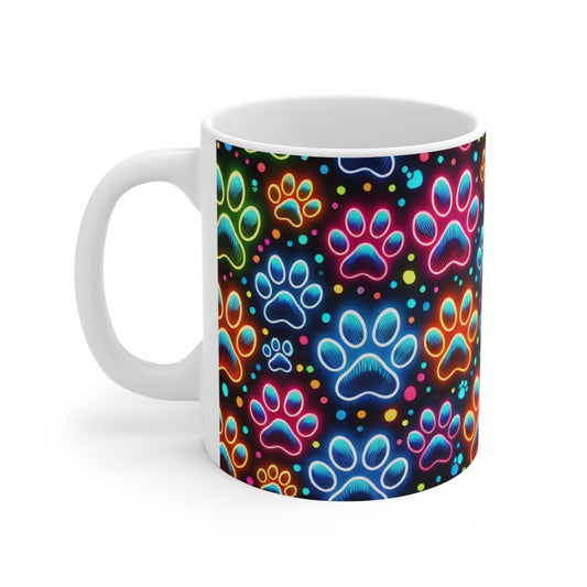Mug Pattes d’Animaux Multicolores Effet Néon  Empreintes Fluorescentes pour Passionné(e) d’Animaux
