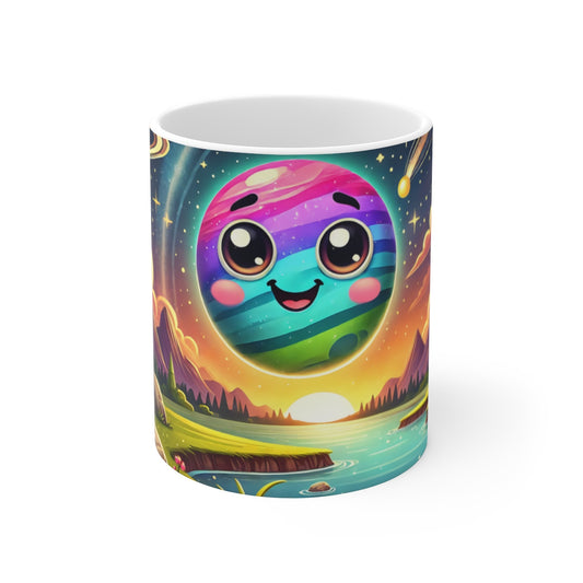 Mug Planète  Ciel Cosmique Fantaisie avec Coucher de Soleil et Paysage  Cadeau Mignon Univers Galactique