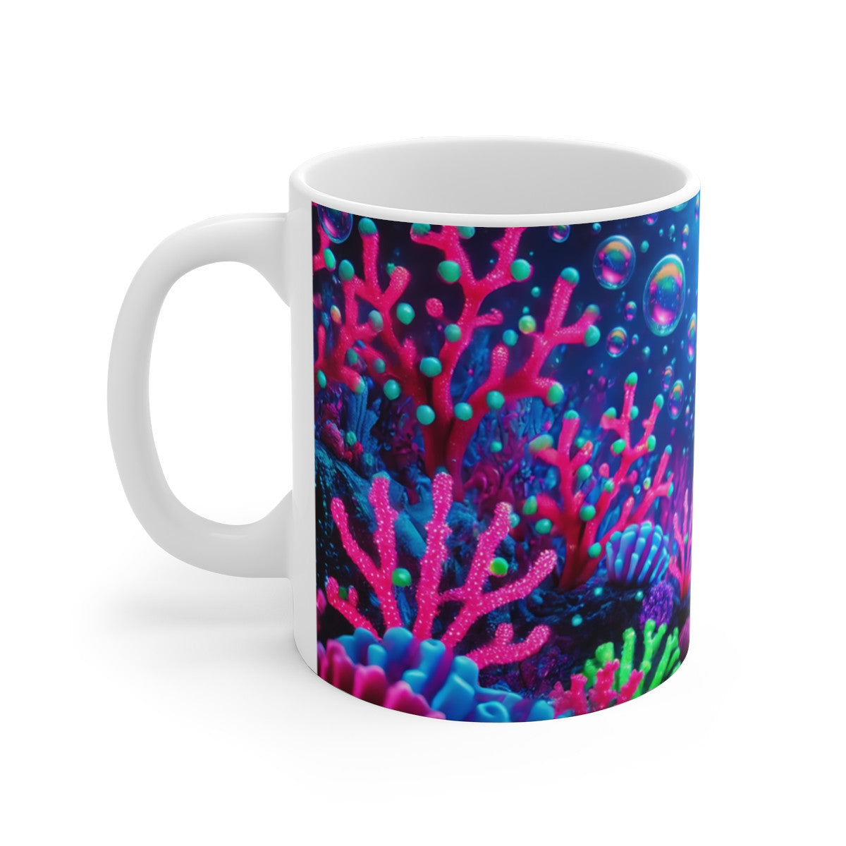 Mug Tortue de Mer Néon Illustration Corail Fluorescent et Bulle Océanique  Cadeau Plongée, Nature et Animaux Marins
