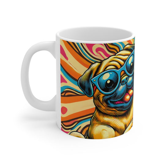 Mug Carlin Psychédélique Pop Art Deux Chiens Stylés Lunettes Rétro Cadeau Humour & Couleurs Vives