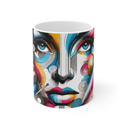 Mug Visage Femme Pop Art Abstrait Couleurs Vives, Style Moderne Graphique Cadeau Design & Créatif