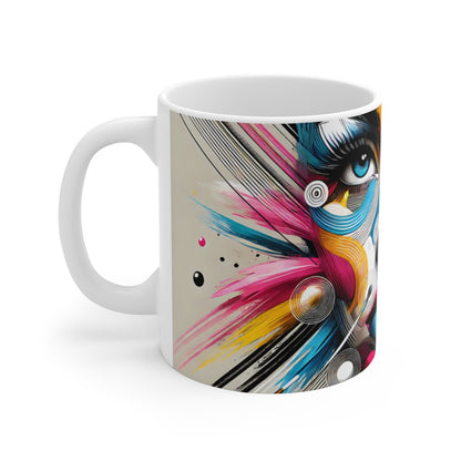 Mug Visage Femme Pop Art Abstrait Couleurs Vives, Style Moderne Graphique Cadeau Design & Créatif