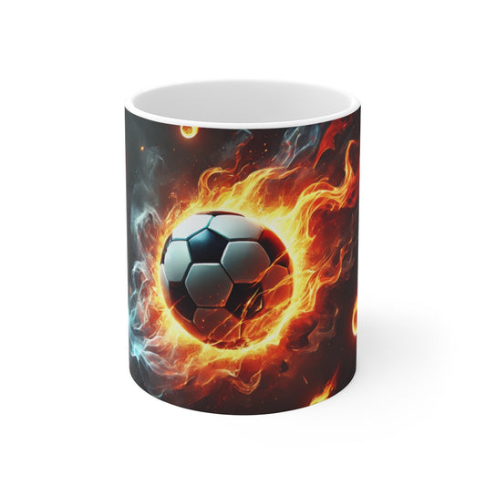 Mug Football Feu & Météores Ballon en Flammes Cadeau Joueur Foot, Design Intense & Électrique