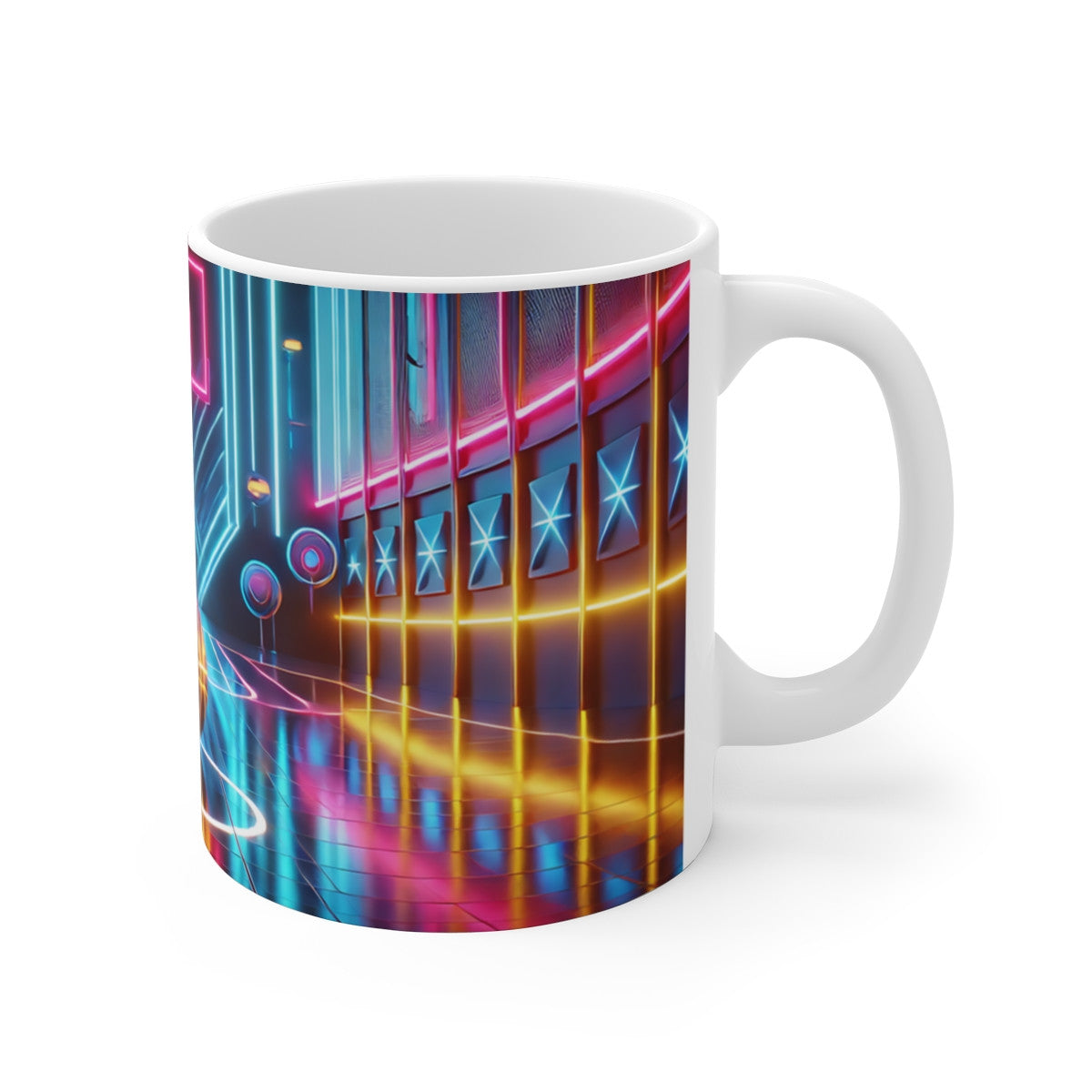 Mug Basketball Néon Futuriste Ballon & Panier Brillants  Cadeau Sportif Gamer