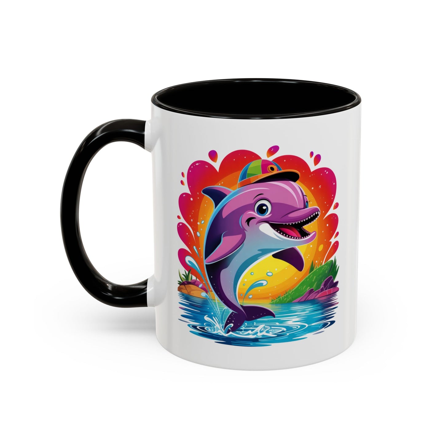 Mug Dauphin Mignon – Tasse Design Océan avec Arc-en-ciel et Soleil – Cadeau Original 325ml