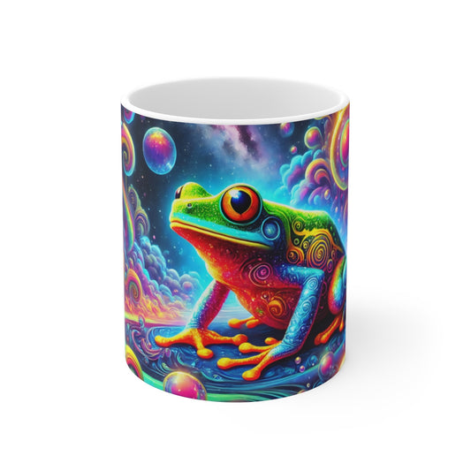 Mug Grenouille Cosmique Psychédélique Design Abstrait Multicolore et Surréaliste Cadeau Visionnaire Coloré