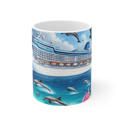 Mug Croisière Évasion Paquebot, Dauphins & Plage Exotique  Illustration Vacances en Mer, Cocktails
