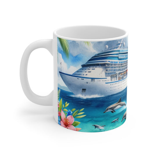 Mug Croisière Évasion Paquebot, Dauphins & Plage Exotique  Illustration Vacances en Mer, Cocktails