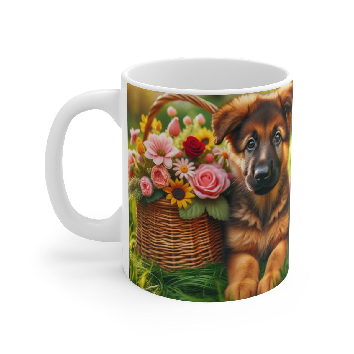 Mug Chiots et Fleurs  Chiens Mignons avec Panier Fleuri  Tasse Adorable Cadeau Animalier