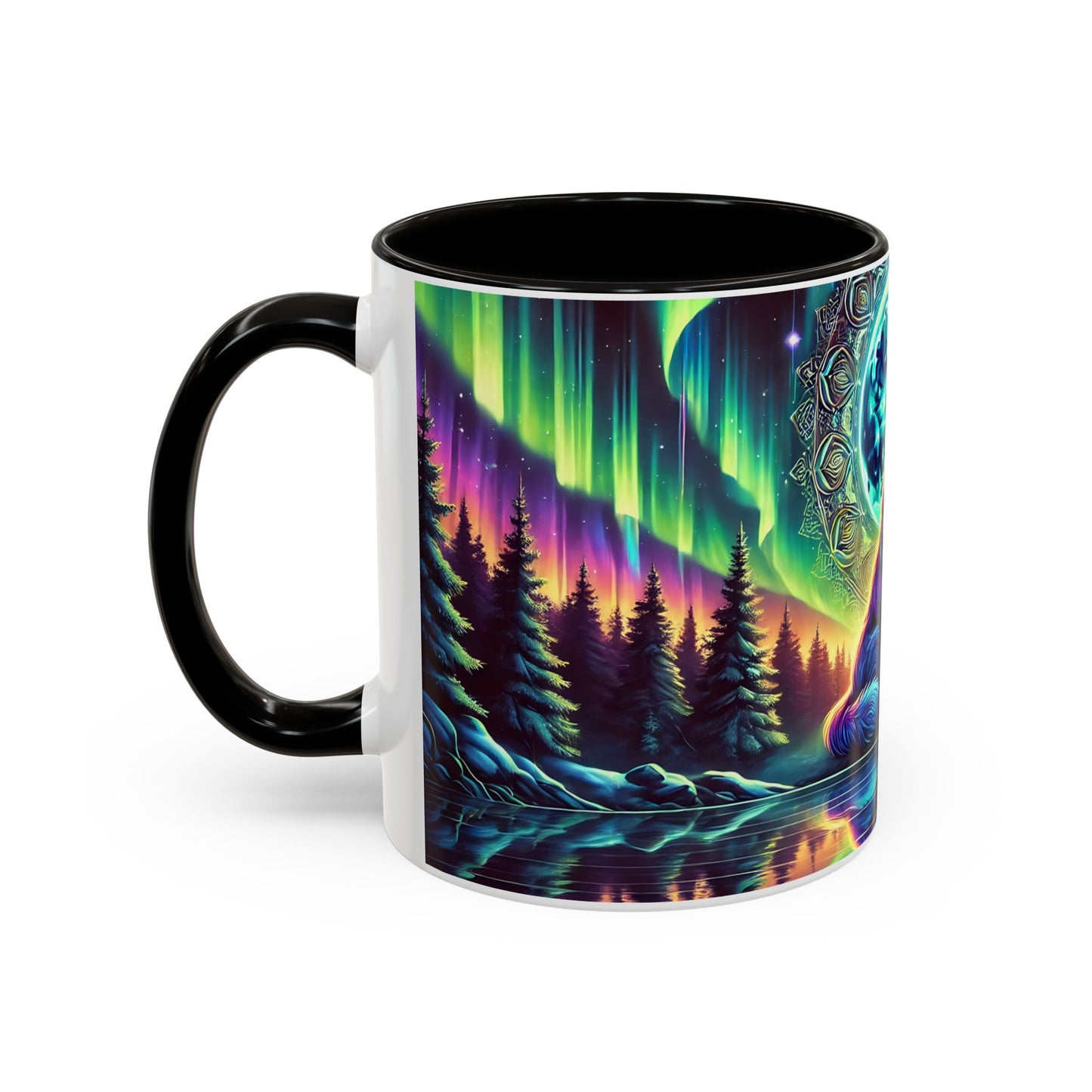 Mug Loup Mystique Aurore Boréale – Tasse Loup Hurlant Pleine Lune – Cadeau Fantaisie Nature 325ml