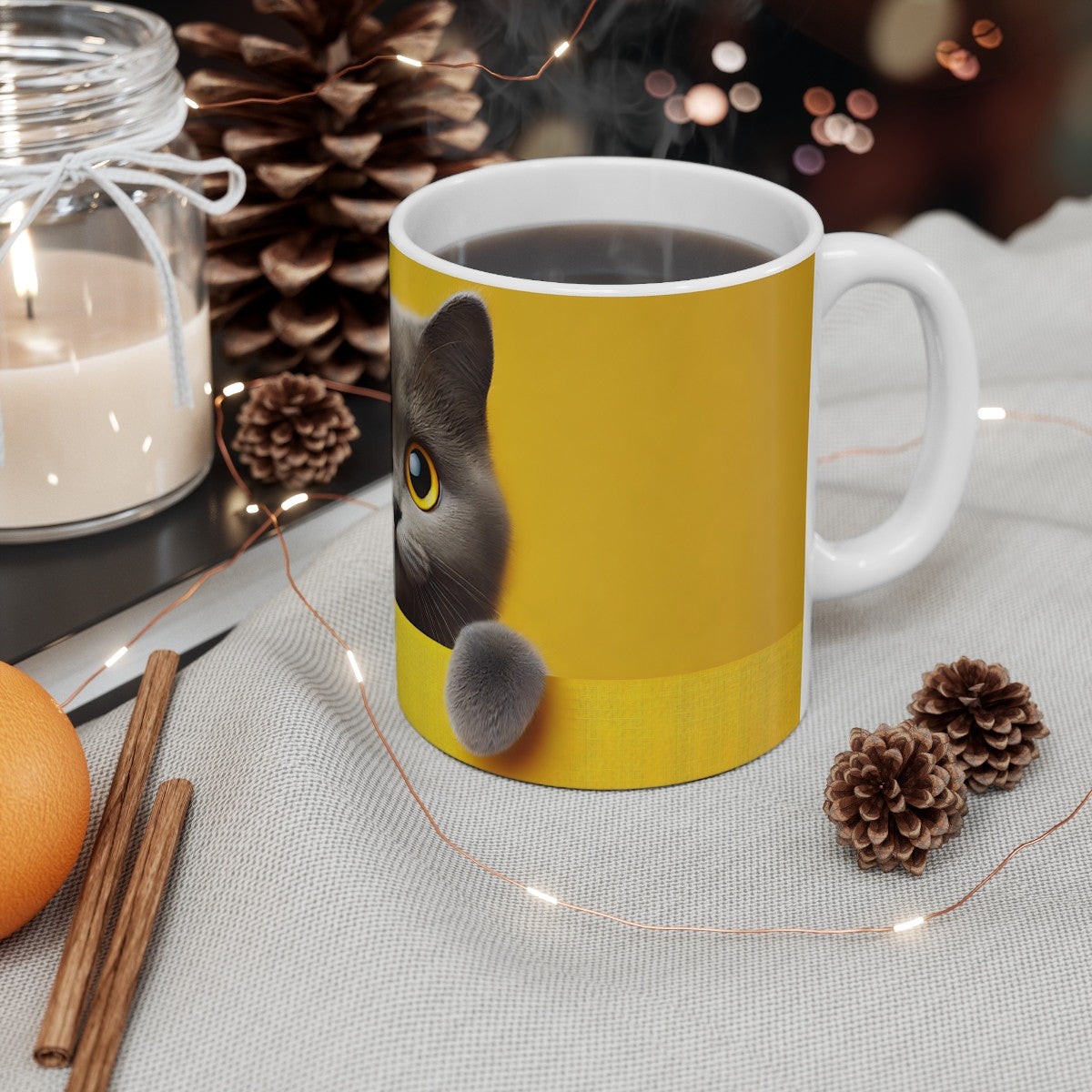 Mug Chat Gris Yeux Jaunes  Tasse Originale Pop Art Style Minimaliste  Cadeau Fan de Chats & Déco Moderne