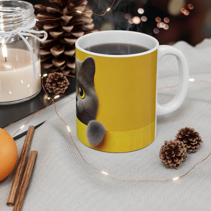 Mug Chat Gris Yeux Jaunes  Tasse Originale Pop Art Style Minimaliste  Cadeau Fan de Chats & Déco Moderne