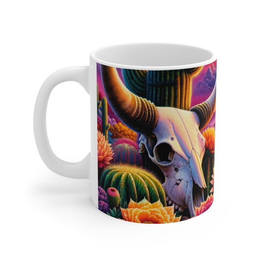 Mug Désert Coucher de Soleil  Tasse Western Cactus & Crâne Longhorn, Ambiance Far West Colorée