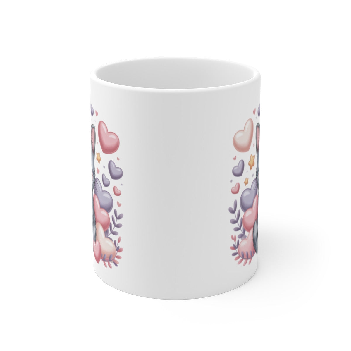 Tasse Chat Gris  Mug Chaton Mignon avec Cœurs Pastel Cadeau Idéal Enfant, Ado & Fan de Chats