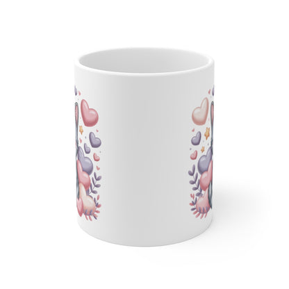 Tasse Chat Gris  Mug Chaton Mignon avec Cœurs Pastel Cadeau Idéal Enfant, Ado & Fan de Chats