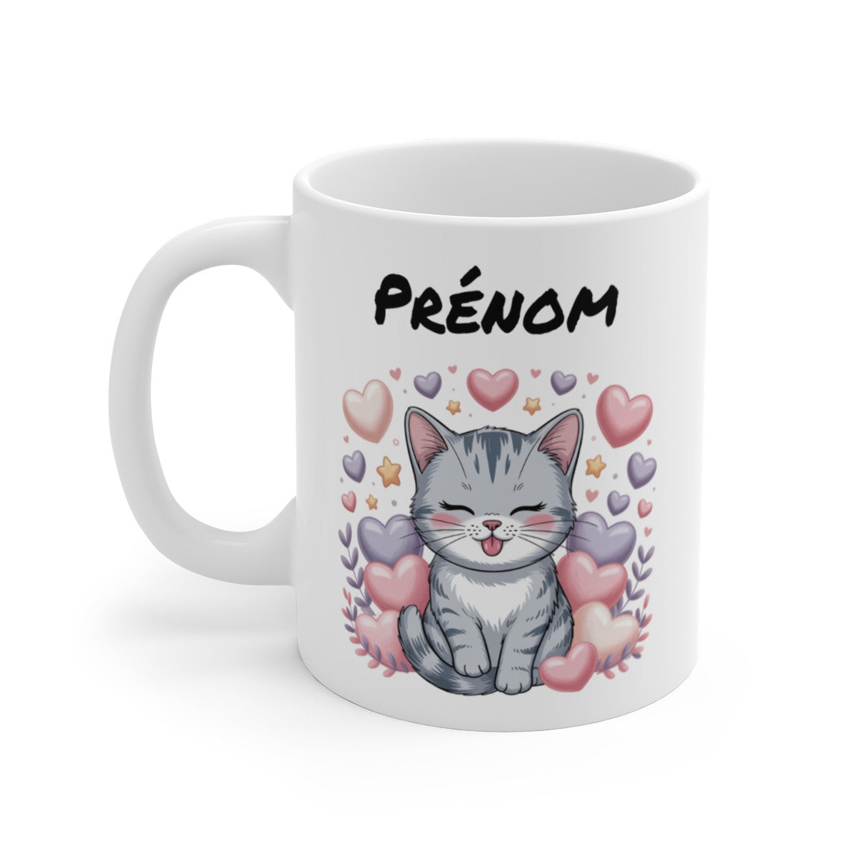 Mug Chat Kawaii Personnalisé Prénom – Tasse Café 11oz Céramique Cadeau Mignon Fille Ado