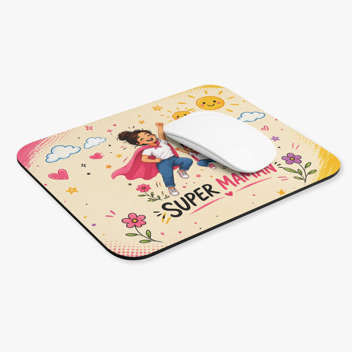 Tapis de Souris 22x18cm Super Maman – Maman et Fille Super-Héroïnes – Cadeau Maman Original