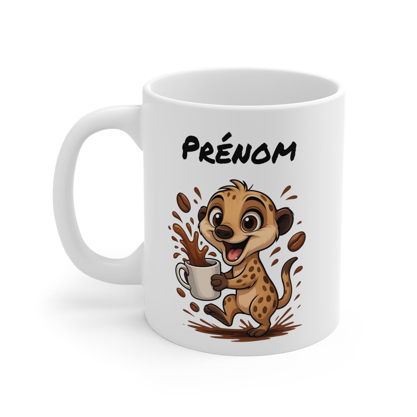 Tasse Personnalisable Suricate Café – Mug Prénom Animal Cartoon Céramique 325ml – Cadeau Original