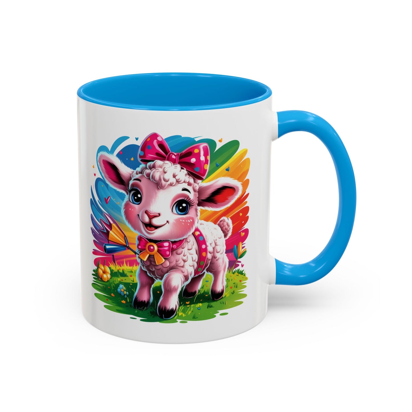 Mug Agneau Mignon Multicolore – Tasse Design Kawaii Animaux et Arc-en-ciel – Cadeau Original 325ml