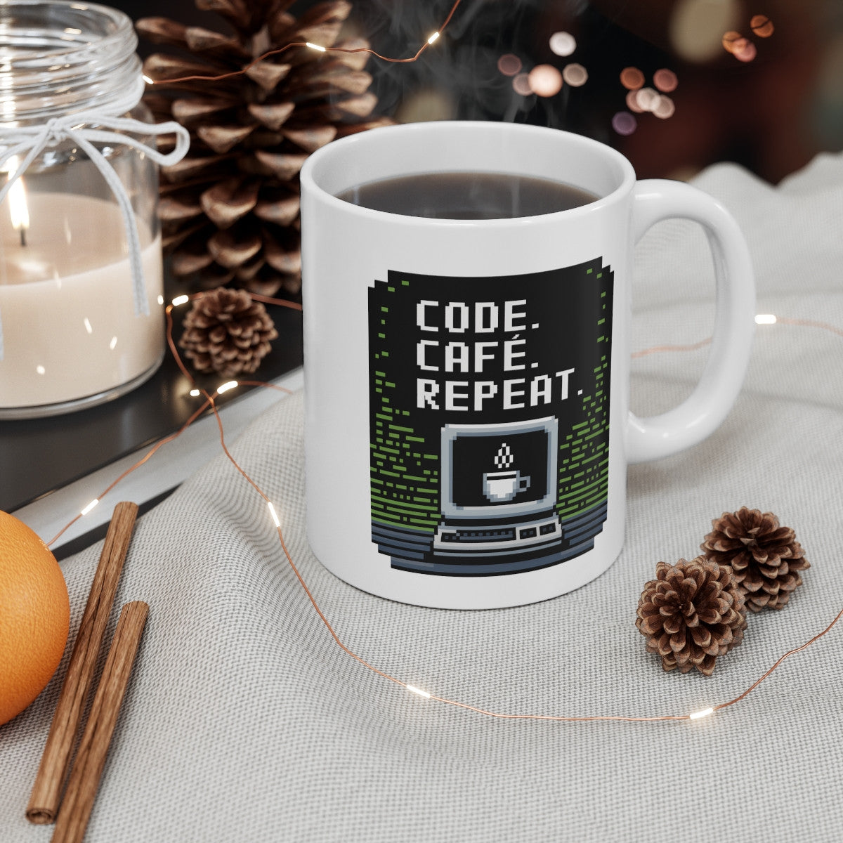 Mug Code Café Repeat  Tasse Geek Pixel Art Développeur Idée cadeau