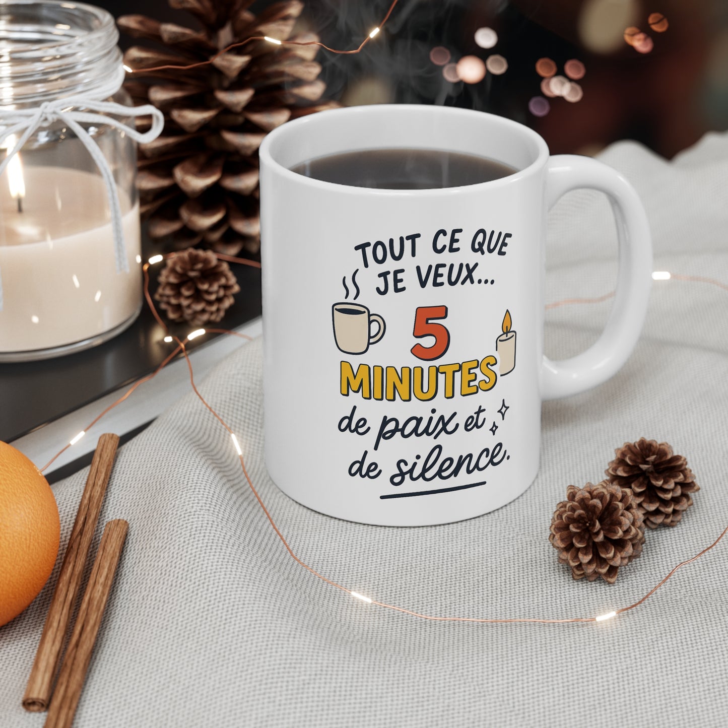 Mug Relaxation Paix – Tasse Céramique 325ml Citation Humour Détente – Cadeau Cocooning Café