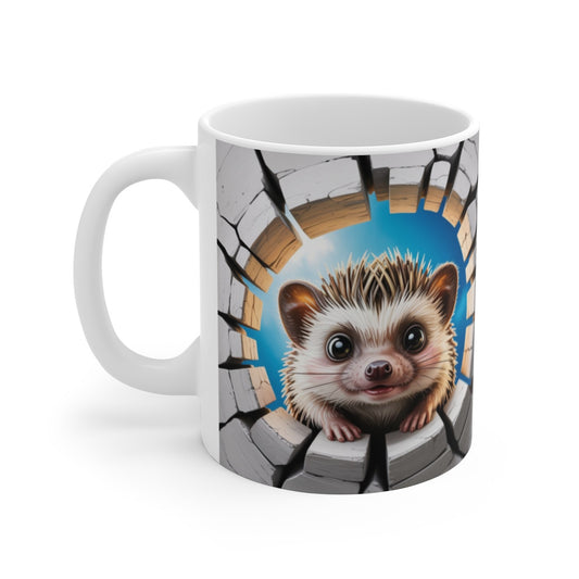 Mug Hérisson Mignon 3D – Tasse Bébé Animal Mur Cassé Cadeau 11oz 325ml