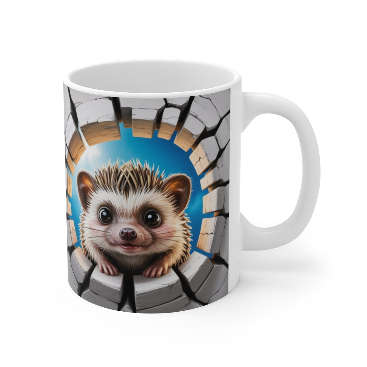 Mug Hérisson Mignon 3D – Tasse Bébé Animal Mur Cassé Cadeau 11oz 325ml