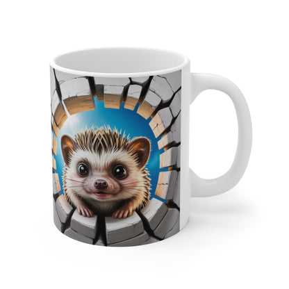 Mug Hérisson Mignon 3D – Tasse Bébé Animal Mur Cassé Cadeau 11oz 325ml