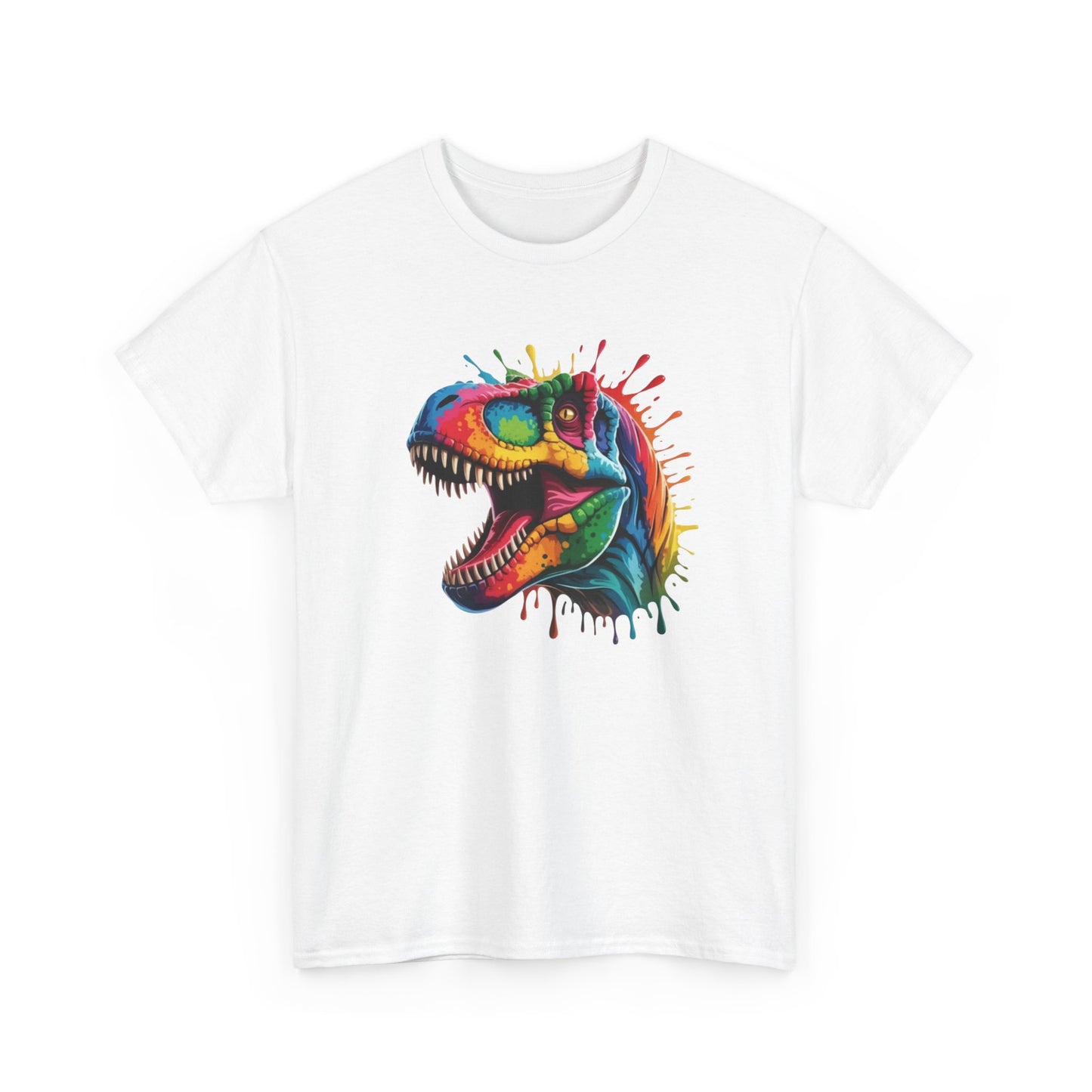 T-Shirt Dinosaure T-Rex Coloré Adulte – Tee Shirt Dinosaur Splash Art – Cadeau Original Street Art Noir Blanc Gris