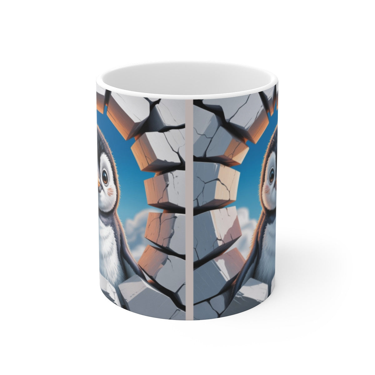 Mug Bébé Pingouin 3D  Tasse Mur Cassé Polaire Mignonne Cadeau Hiver 325ml