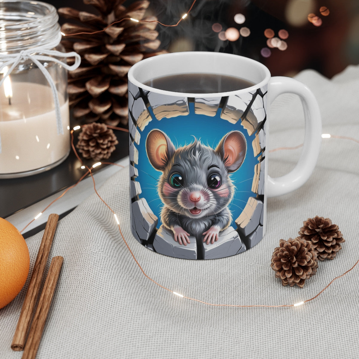Mug Bébé Souris 3D – Tasse Mignonne Animal Cartoon Mur Cassé Humoristique 325ml