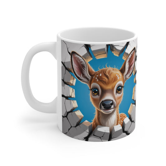 Mug Faon 3D  Tasse Bébé Cerf Cartoon Effet Mur Cassé  Cadeau Nature Douceur et Forêt 325ml