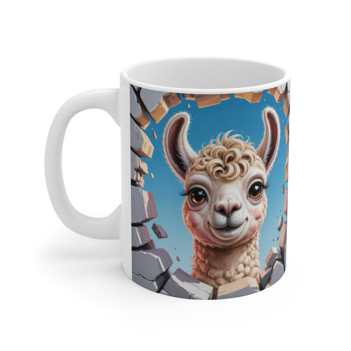 Mug Lama 3D Tasse Lama Cartoon Effet Mur Cassé Cadeau Animal Mignon et Tendance Andine 325ml