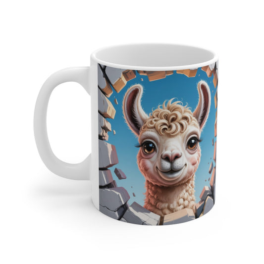 Mug Lama 3D Tasse Lama Cartoon Effet Mur Cassé Cadeau Animal Mignon et Tendance Andine 325ml