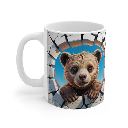 Mug Ourson 3D  Tasse Bébé Ours Effet Mur Cassé Illustration Mignonne et Réaliste 325ml