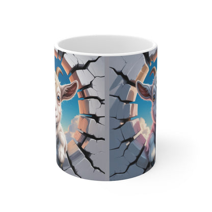 Tasse Bébé Chèvre 3D Mug Effet Mur Cassé  Animal Mignon de la Ferme Céramique Originale 325ml