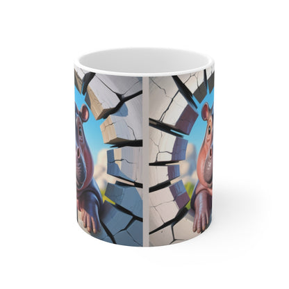 Tasse Hippopotame Mignon 3D  Mug Original Effet Mur Cassé Cadeau Animal Kawaii pour Enfant ou Adulte 325ml