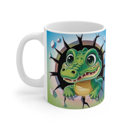 Tasse Crocodile Mignon 3D  Mug Enfant Effet Mur Cassé  Cadeau Rigolo Animal Vert 325ml
