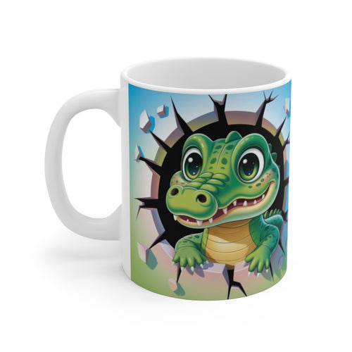 Tasse Crocodile Mignon 3D  Mug Enfant Effet Mur Cassé  Cadeau Rigolo Animal Vert 325ml
