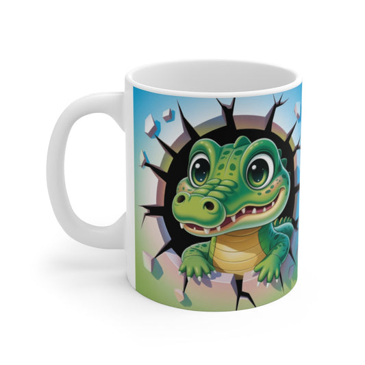 Tasse Crocodile Mignon 3D  Mug Enfant Effet Mur Cassé  Cadeau Rigolo Animal Vert 325ml