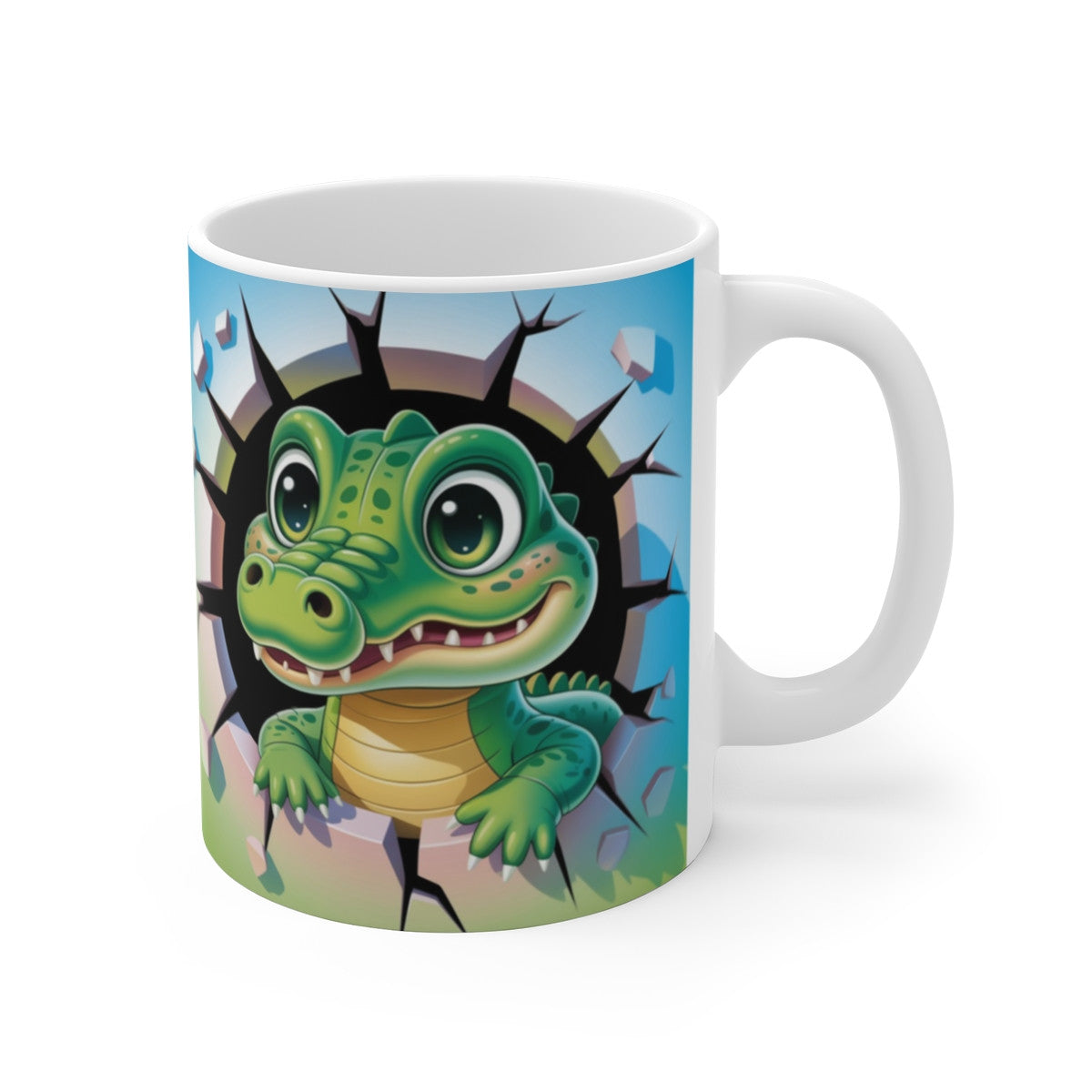 Tasse Crocodile Mignon 3D  Mug Enfant Effet Mur Cassé  Cadeau Rigolo Animal Vert 325ml