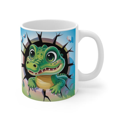 Tasse Crocodile Mignon 3D  Mug Enfant Effet Mur Cassé  Cadeau Rigolo Animal Vert 325ml