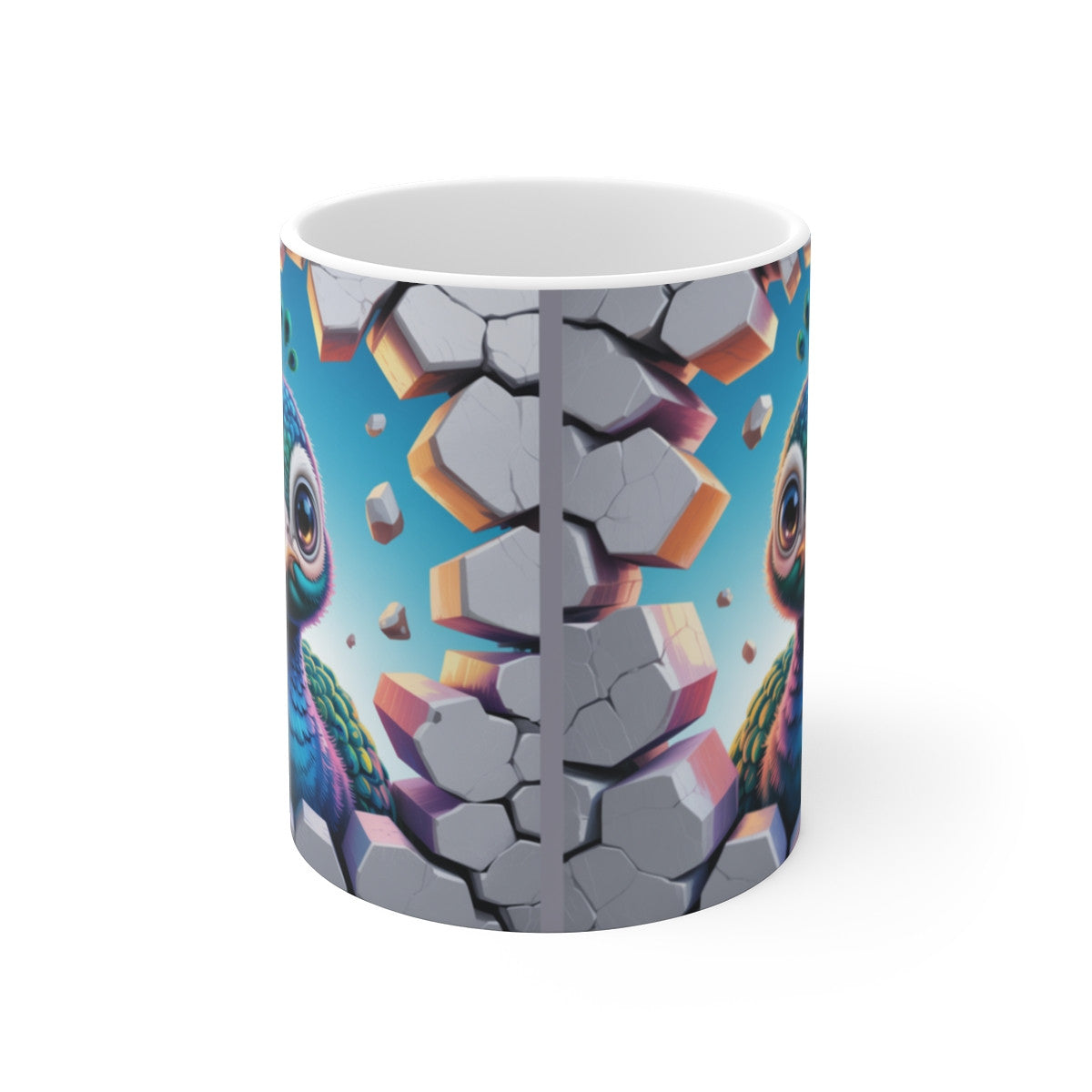 Tasse Paon Bébé 3D Mug Animal Coloré Effet Mur Éclaté Cadeau Original pour Enfants et Amoureux des Oiseaux Exotiques