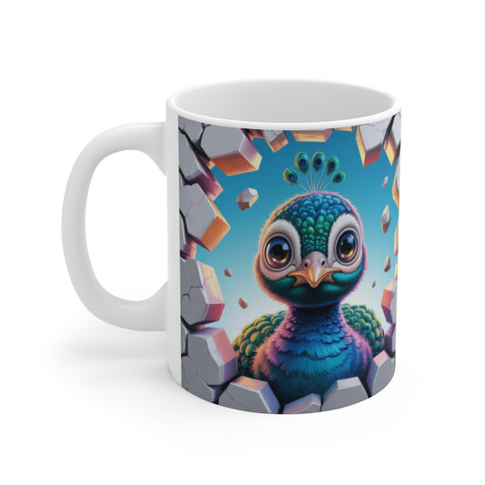 Tasse Paon Bébé 3D Mug Animal Coloré Effet Mur Éclaté Cadeau Original pour Enfants et Amoureux des Oiseaux Exotiques