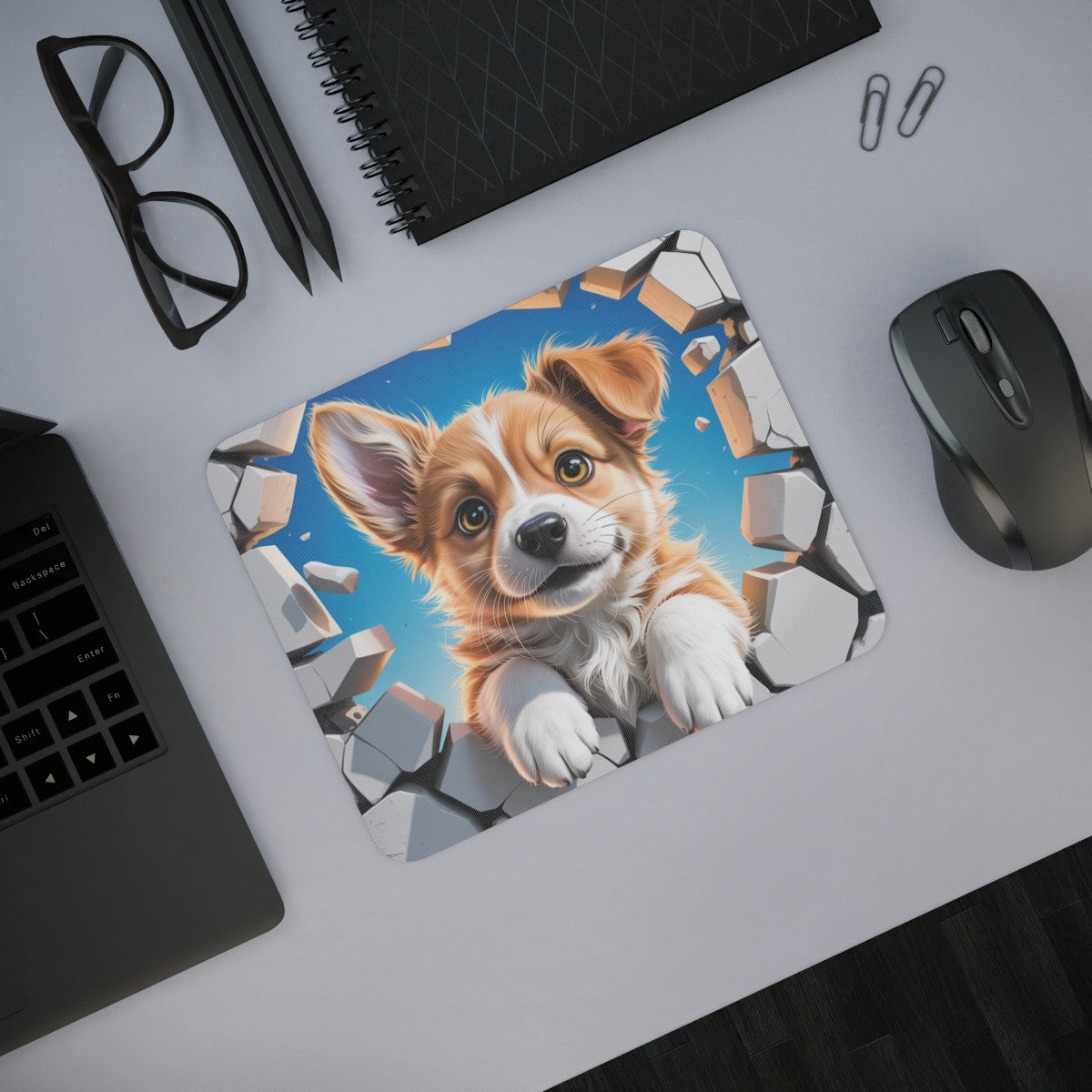 Tapis souris chiot mignon 22x18 cm antidérapant 2mm Idée cadeau gamer