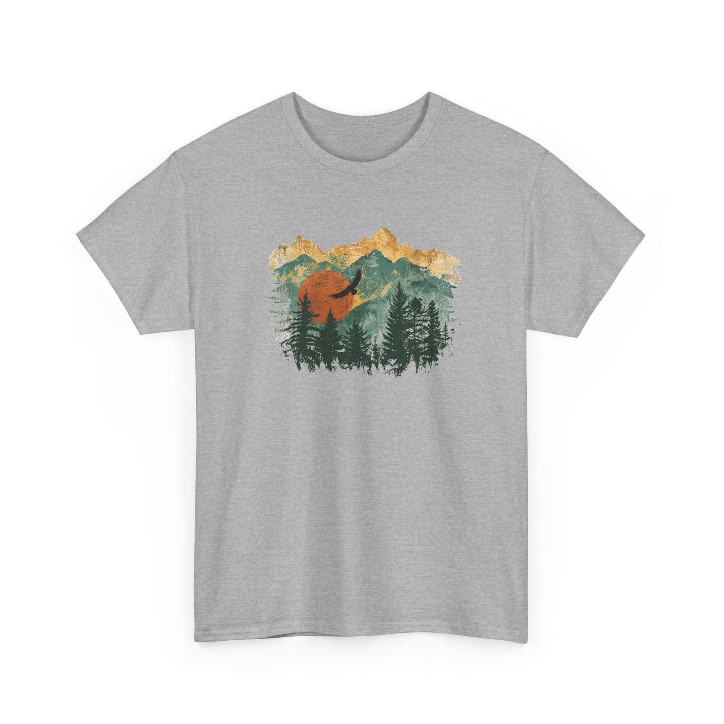 Tee Shirt Homme et Femme Montagne Forêt Nature Aigle Randonnée Plein Air Paysage Vintage Idée Cadeau