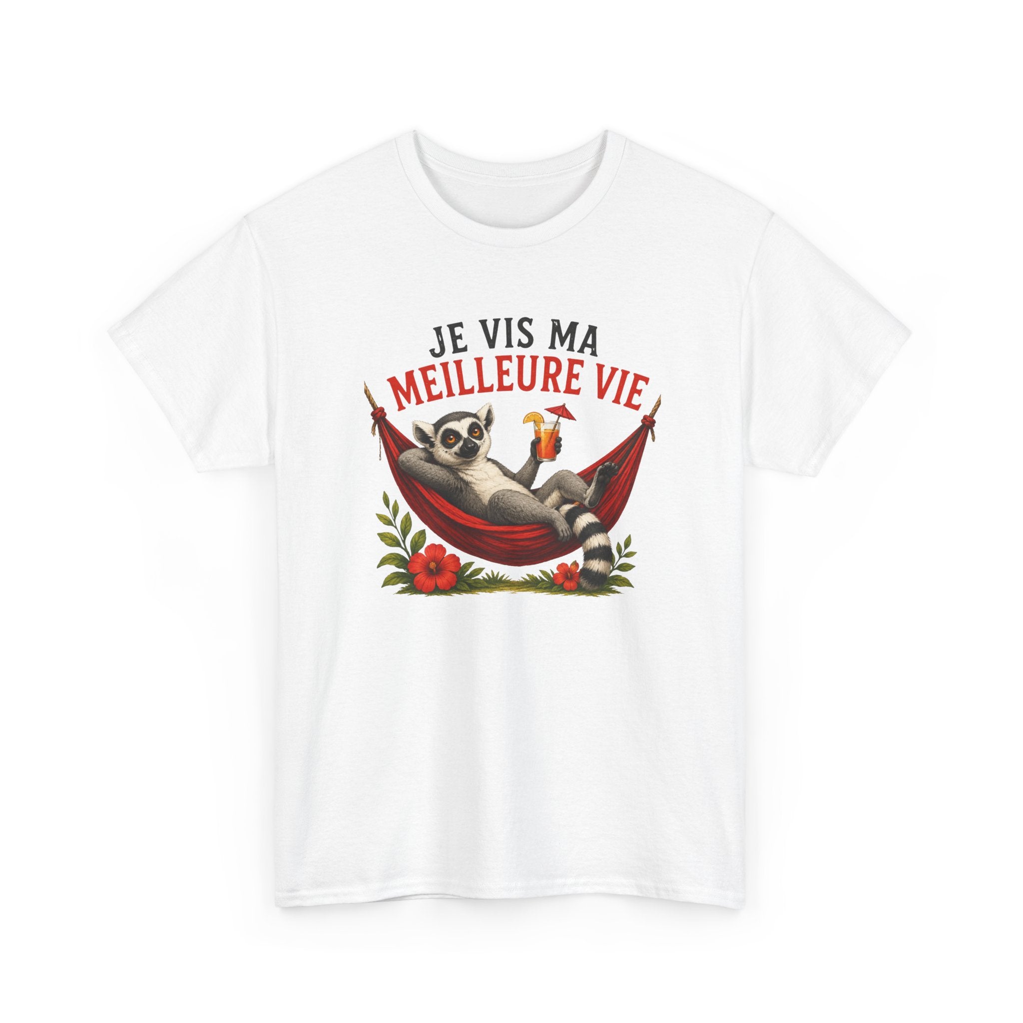 Tee-Shirt Humour Homme et Femme – Lémurien Détente Hamac Vacances – Cadeau Original Drôle Amoureux des Animaux