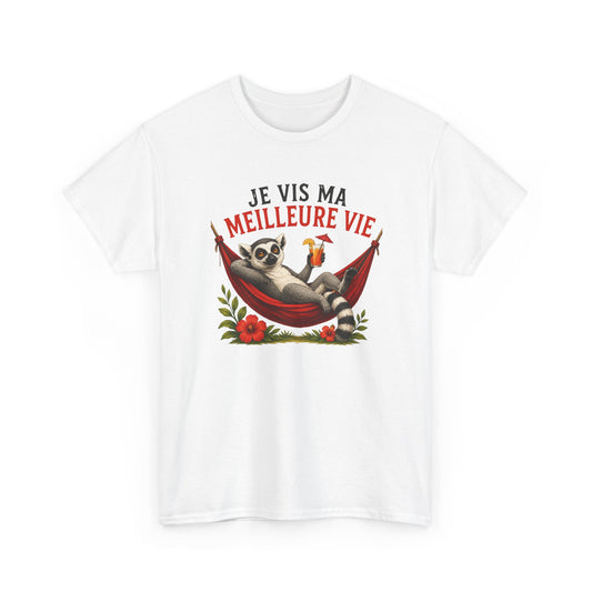 Tee-Shirt Humour Homme et Femme – Lémurien Détente Hamac Vacances – Cadeau Original Drôle Amoureux des Animaux