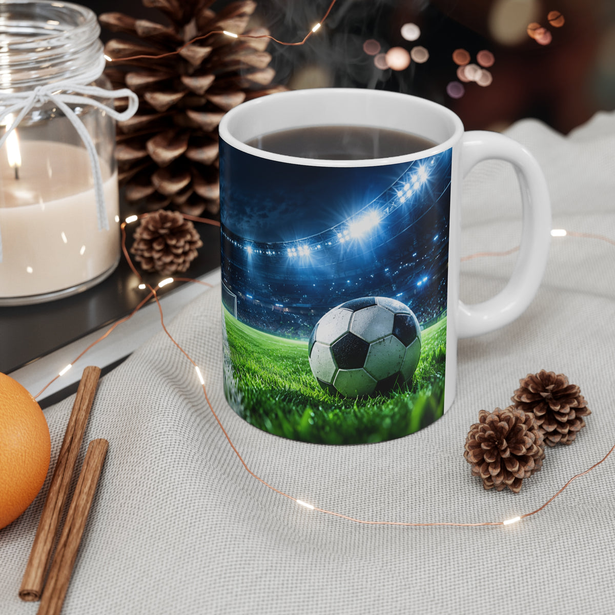 Mug Football Stade Illuminé – Tasse Ballon de Foot et Terrain – Cadeau Original Fan de Football Homme Femme